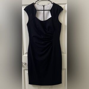 Calvin Klein Sleeveless Square Neck Side Ruched Jet Black Sheath Dress Size 8